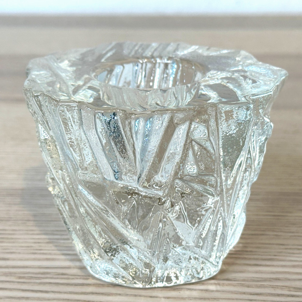 Orrefors Sweden Iceberg Glass Votive Candle Holder Signed Heavy Modern Decor